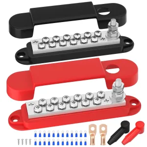 Power Distribution Block 12V 150A 1/4" Stud Marine Bus Bar 12 Volt DC Battery Busbar for Boat Automotive Solar Wiring
