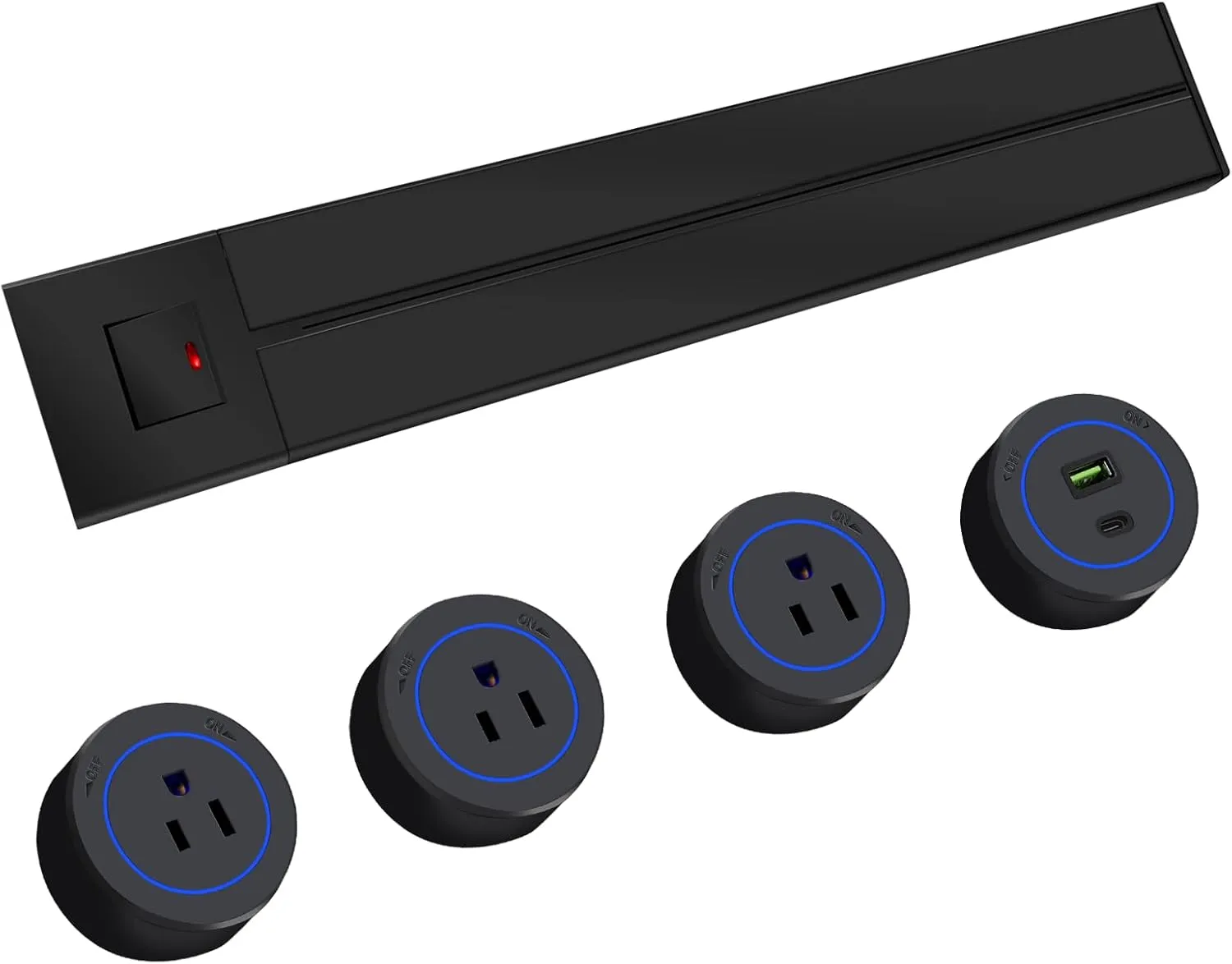 Power Outlet Strip, Wall Mounted Power Strip 19.68 inch 8000W Power Track,3 AC 1875W Outlet adapters, USB-A/C Port Charging,Wall Outlet, for Modern Home Kitchen, Living Room, Study Office-Black