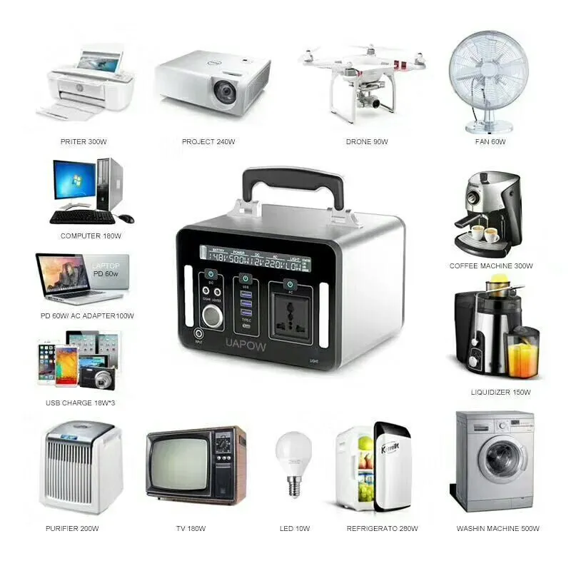 Power Station Portable Power Bank Solar Energy Storage System Rechargeable Battery 135200mah 500W