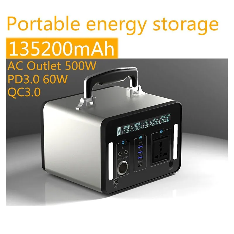 Power Station Portable Power Bank Solar Energy Storage System Rechargeable Battery 135200mah 500W