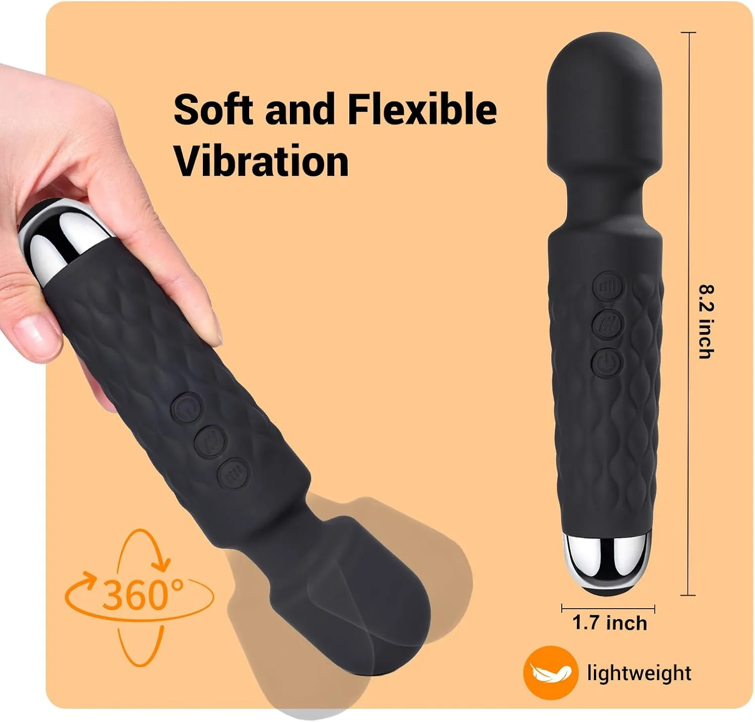 Power Wand Massager, Wireless Waterproof USB Rechargeable Massage with 8 Powerful Speeds 20 Modes Vibration,Mini Frequency for Muscle Aches & Sports Recovery