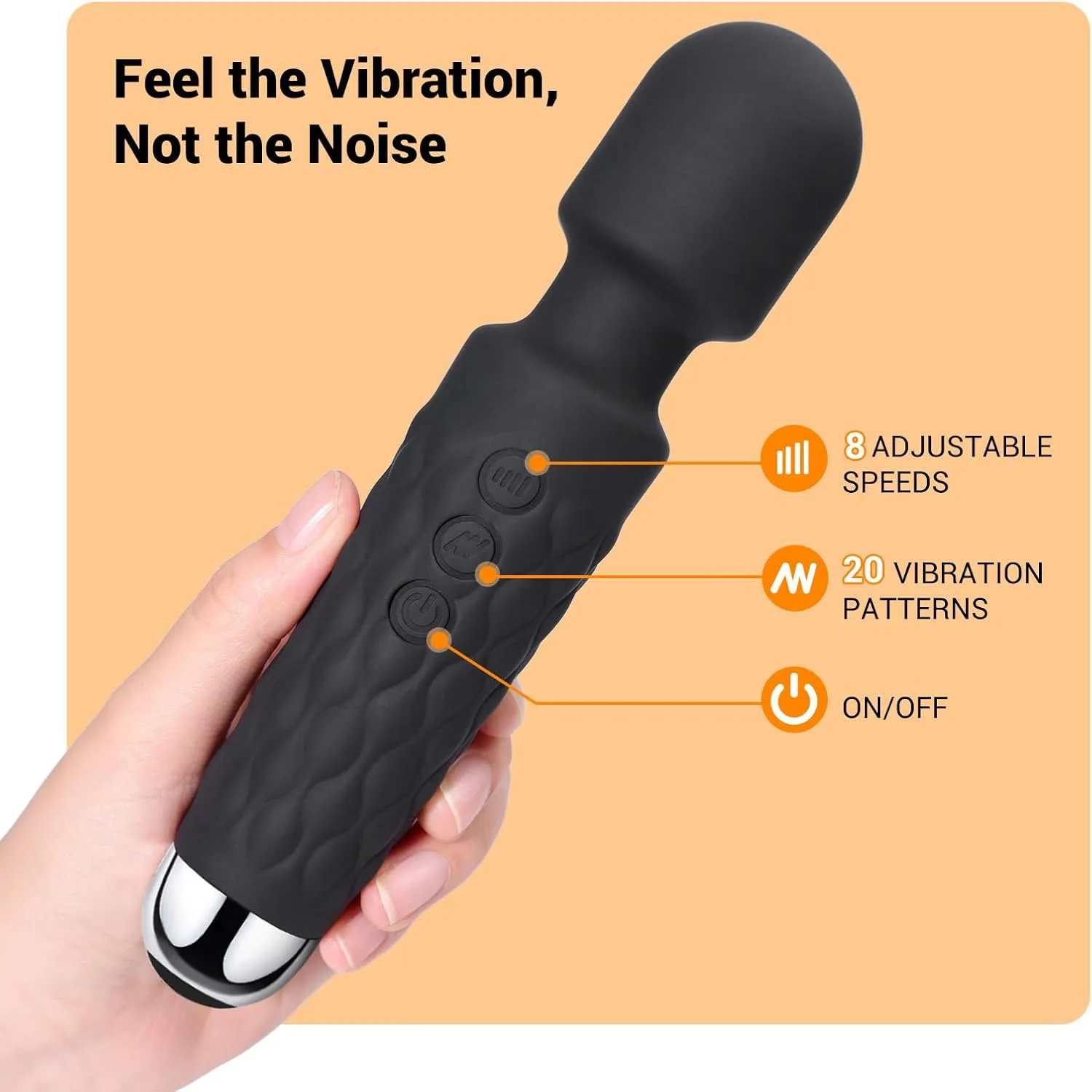 Power Wand Massager, Wireless Waterproof USB Rechargeable Massage with 8 Powerful Speeds 20 Modes Vibration,Mini Frequency for Muscle Aches & Sports Recovery