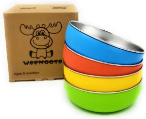 Premium 304 Stainless Steel Baby Bowls with Removable Silicone Shell | Set of 4 Bowls | Toddler Food Bowls Snack Container