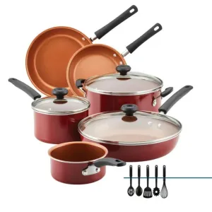 Pro 14-Piece Easy Ceramic Long-lasting Cookware red Set Clean LunaLulink Giant bargain Nonstick