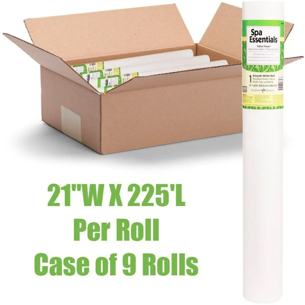 Professional Poly-Backed Table Paper / Perforated Every 18" / Each Roll 21" W X 125' L / 9 Rolls Per Case by Spa Essentials