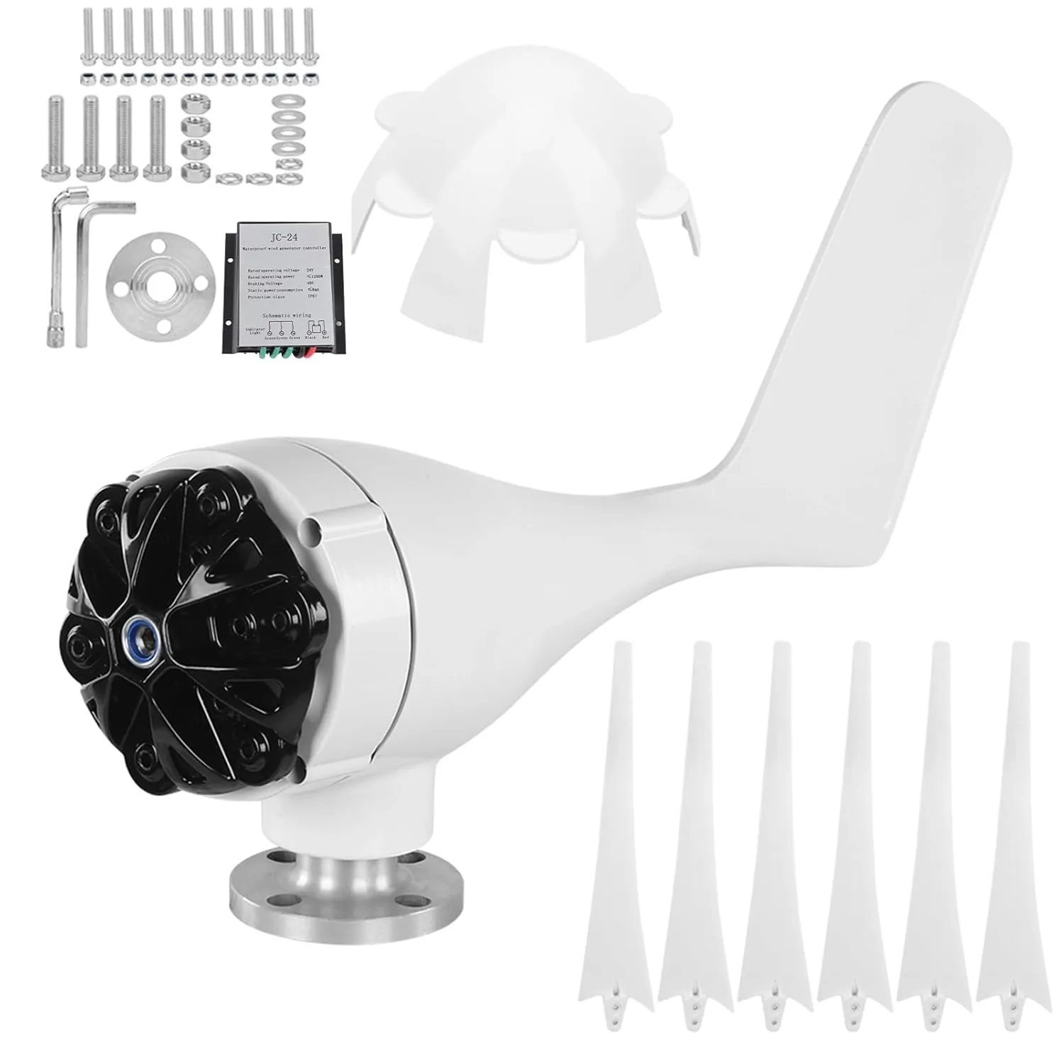 Professional Wind Turbines, 6 Blade Professional Wind Turbines Small Windmill Generator 1600W Industrial, Solar And Wind Power Parts And Accessories (24V)