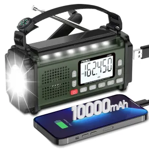 PRUNUS 924 10000mAh Hand Crank Radio, AAA Batteries Powered Emergency Radio Solar, NOAA Weather Radio AM/FM/SW Power