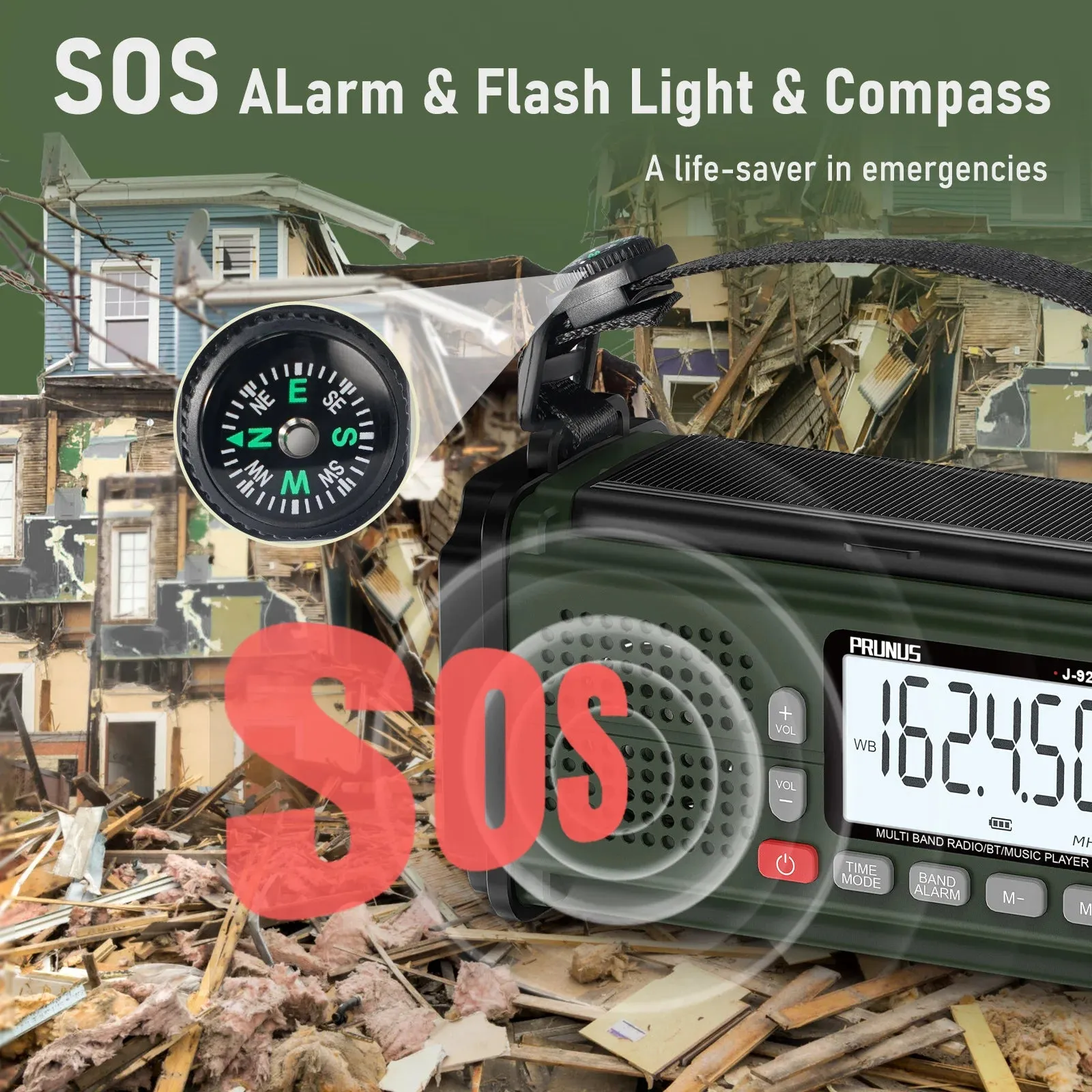 PRUNUS 924 10000mAh Hand Crank Radio, AAA Batteries Powered Emergency Radio Solar, NOAA Weather Radio AM/FM/SW Power