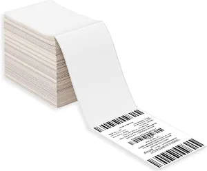 PSBM Fanfold Direct Thermal Labels, 4x6 Inch, 2 Stacks, 2000 Labels/Stack, Perforated, Works with Rollo, Fargo, Elton, Datamax, Intermec, NEX and Other Label Printers