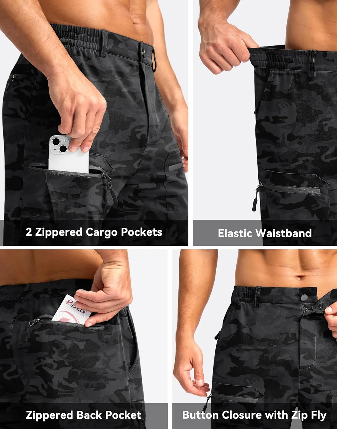Pudolla Men's Hiking Cargo Shorts 9" Lightweight Stretch Travel Work Shorts for Men Outdoor Casual with 5 Pockets