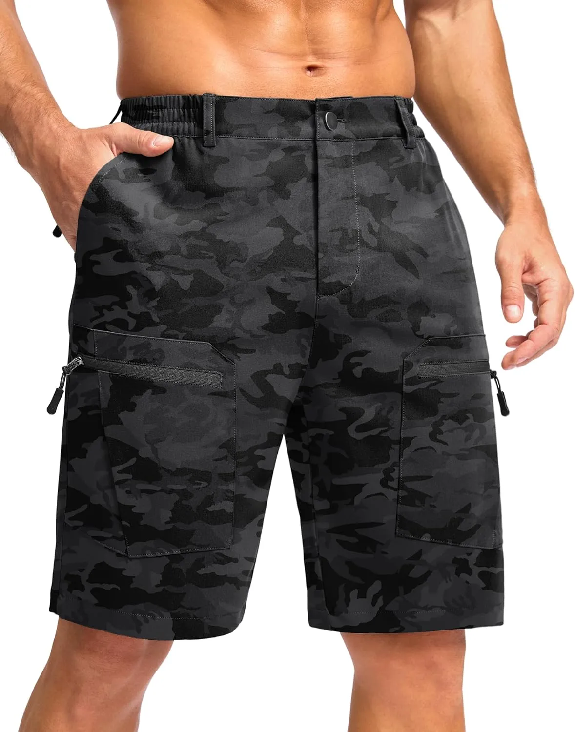 Pudolla Men's Hiking Cargo Shorts 9" Lightweight Stretch Travel Work Shorts for Men Outdoor Casual with 5 Pockets