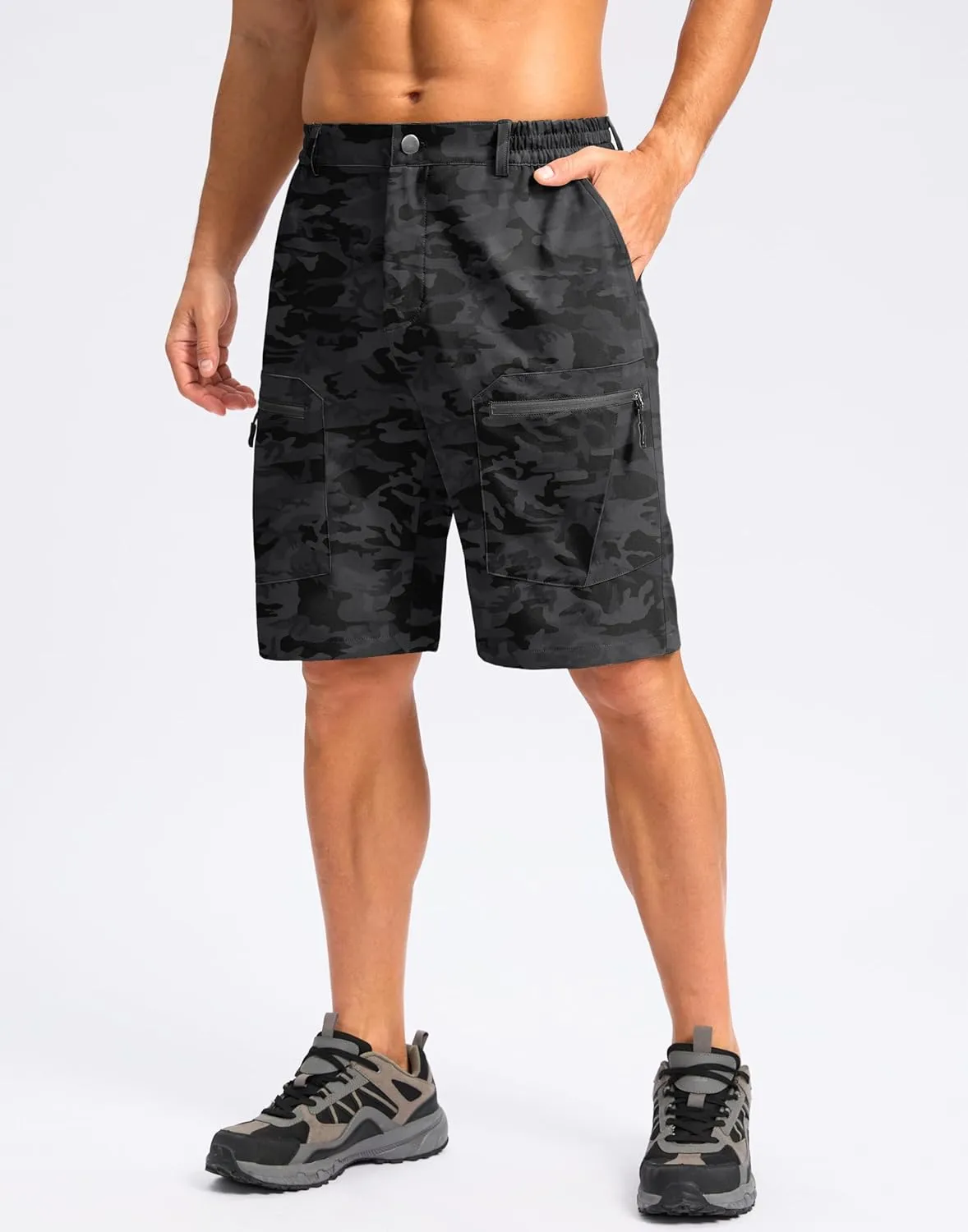 Pudolla Men's Hiking Cargo Shorts 9" Lightweight Stretch Travel Work Shorts for Men Outdoor Casual with 5 Pockets