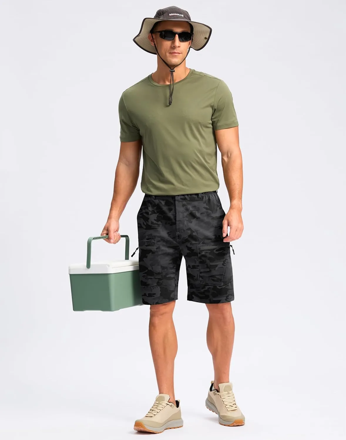 Pudolla Men's Hiking Cargo Shorts 9" Lightweight Stretch Travel Work Shorts for Men Outdoor Casual with 5 Pockets