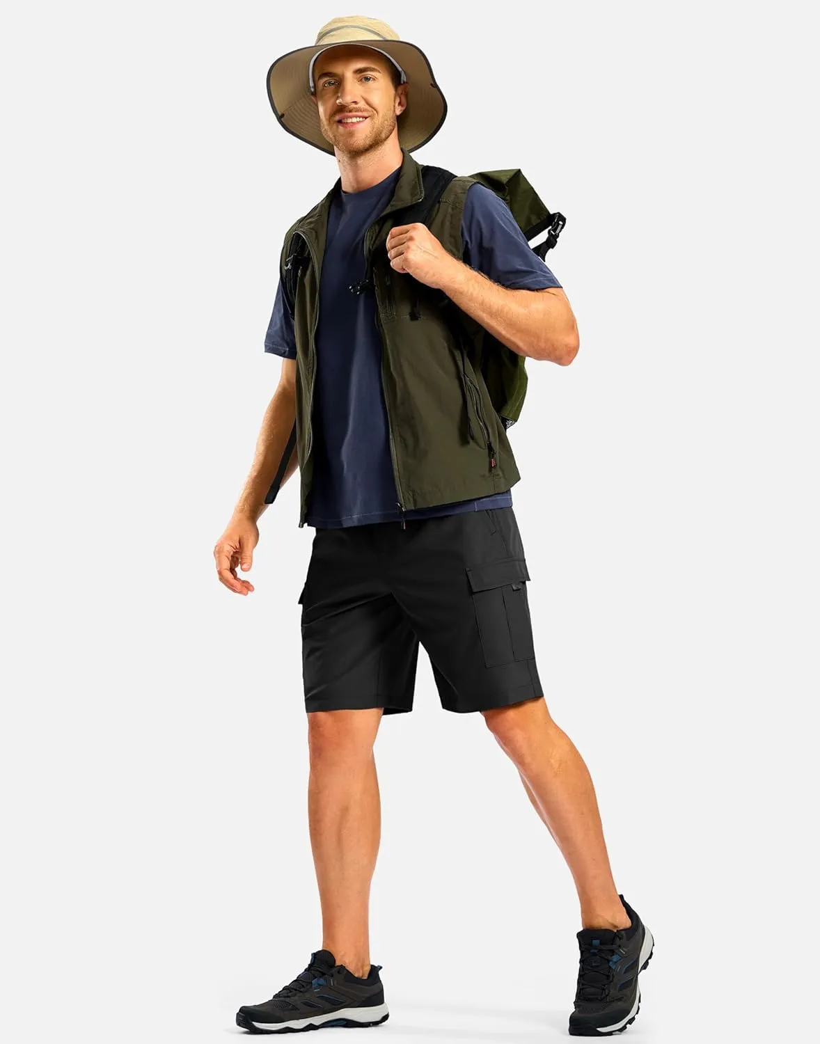 Pudolla Men's Hiking Cargo Shorts with 5 Pockets Lightweight 9" Outdoor Work Casual Shorts for Men Travel Fishing