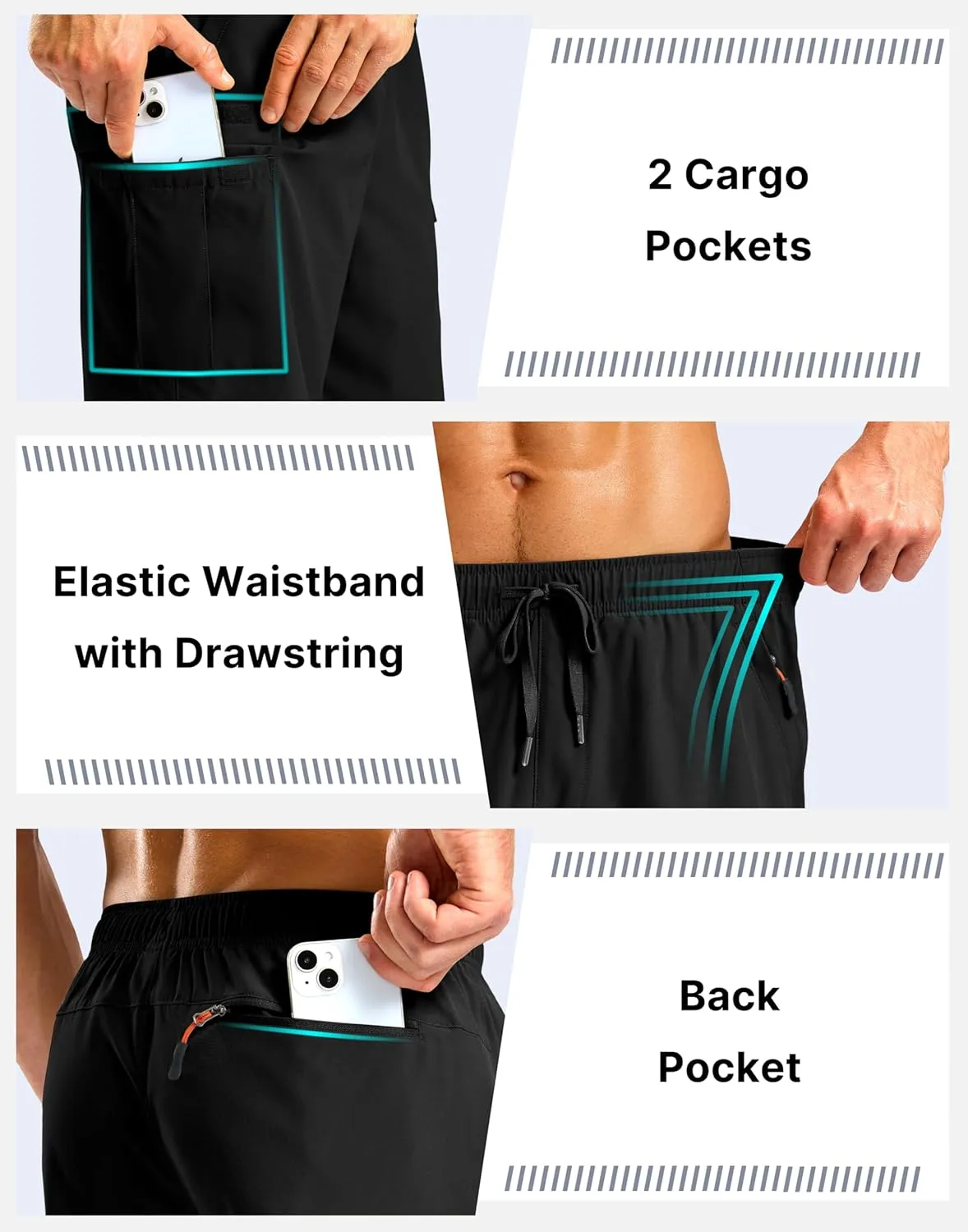 Pudolla Men's Hiking Cargo Shorts with 5 Pockets Lightweight 9" Outdoor Work Casual Shorts for Men Travel Fishing
