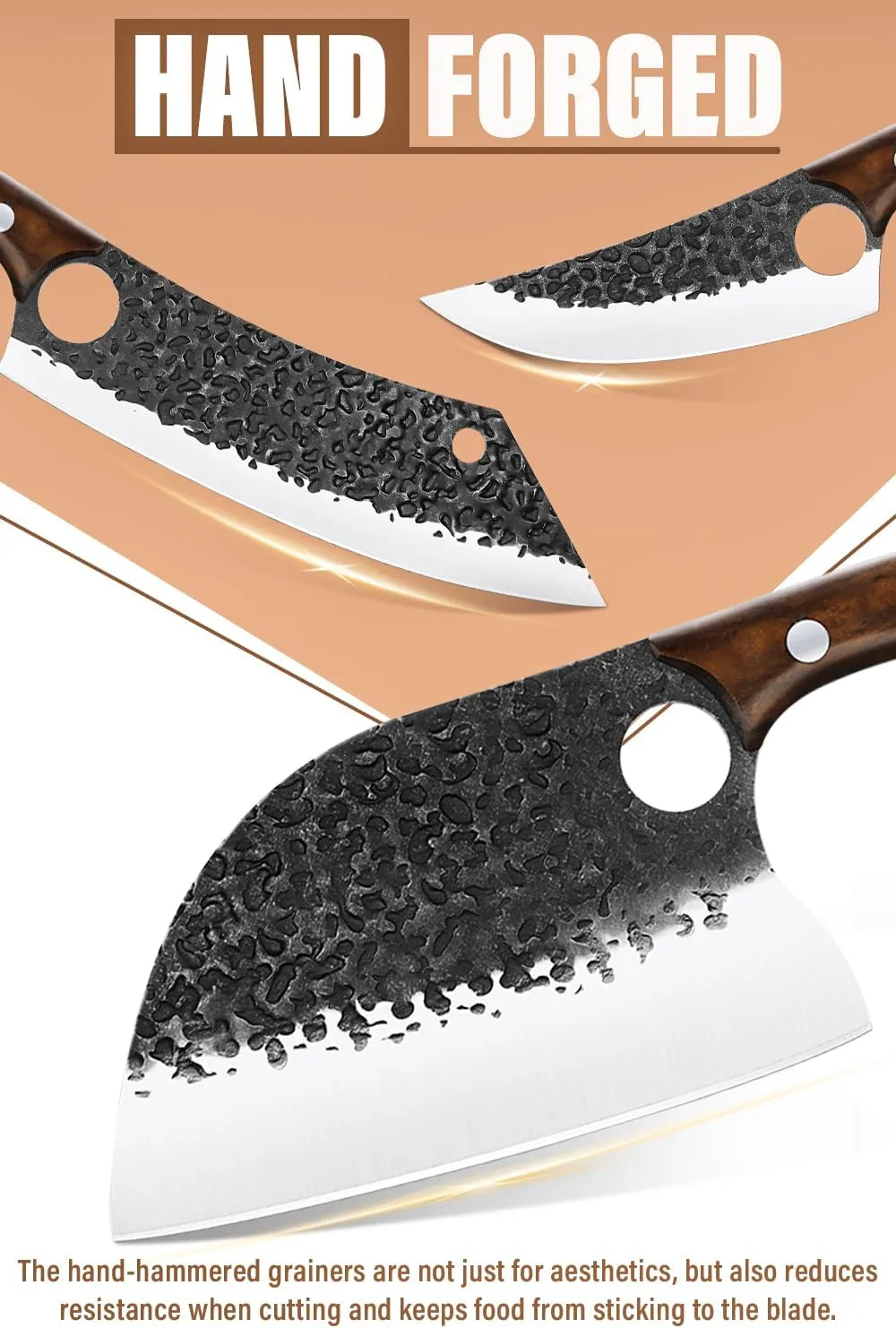 Purple Dragon 9 pcs Chef Knife Set, High Carbon Steel Hand Forged Meat Boning Carving Cleaver Butcher Knife with Accessories for Kitchen, BBQ Camping Knives Set with Roll Bag
