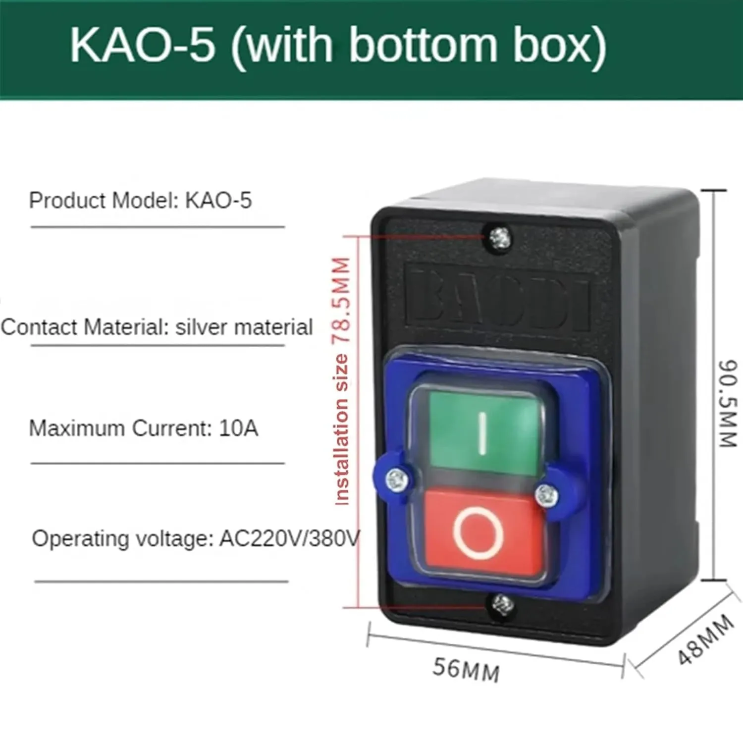 Push Button Switch KAO-5H KAO-5M 10A 380V for Cutting Machine Bench Drill Switch Waterproof Power on/Off Switch KAO-5(KAO-5H Blue)