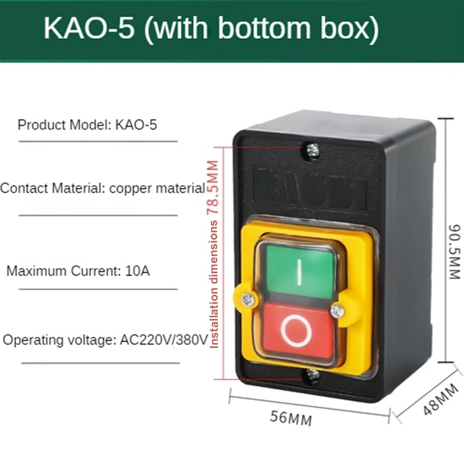 Push Button Switch KAO-5H KAO-5M 10A 380V for Cutting Machine Bench Drill Switch Waterproof Power on/Off Switch KAO-5(KAO-5H Yellow)