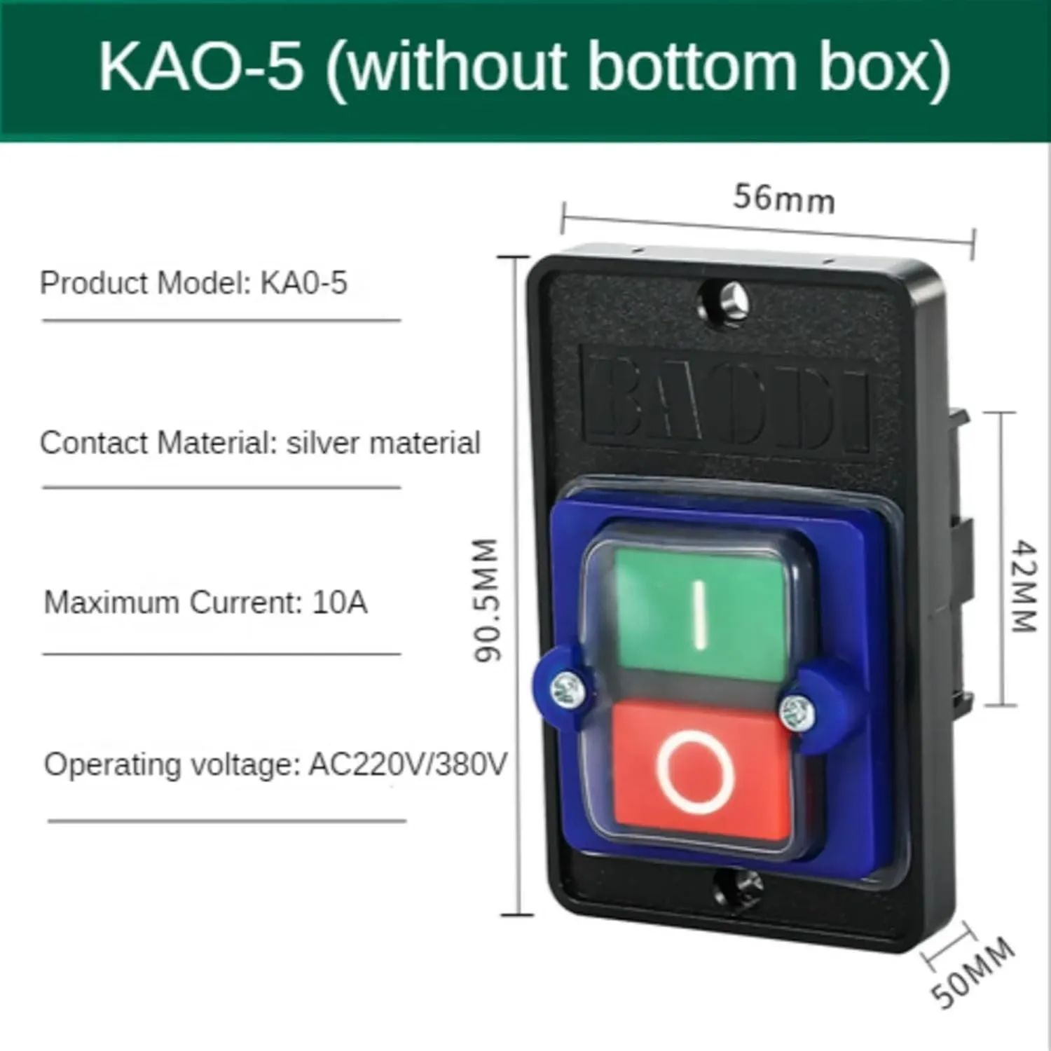 Push Button Switch KAO-5H KAO-5M 10A 380V for Cutting Machine Bench Drill Switch Waterproof Power on/Off Switch KAO-5(KAO-5M Blue)