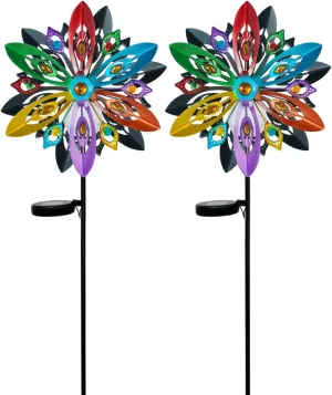 Putuo Decor 2 Pack Solar Wind Spinners Outdoor, Multi-color 49in Wind Sculptures & Spinners, Waterproof Kinetic Wind Spinners Outdoor Metal Garden Windmill for Yard and Garden
