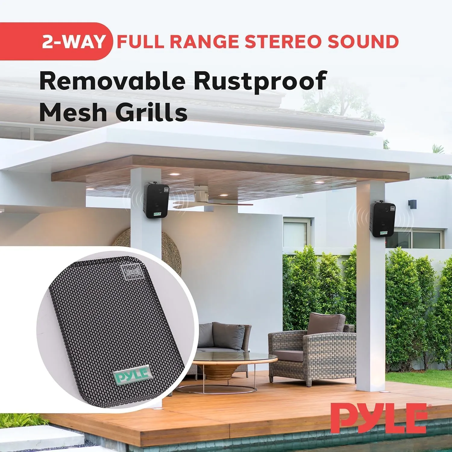Pyle 2 Way Speaker System Pair - 500W Peak Power 6.5 Inch Passive Weatherproof Wall / Ceiling Mounted - Heavy Duty Universal Mount - Use for Pool, Patio, Indoor, Outdoor (Black)