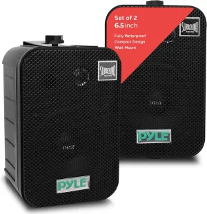 Pyle 2 Way Speaker System Pair - 500W Peak Power 6.5 Inch Passive Weatherproof Wall / Ceiling Mounted - Heavy Duty Universal Mount - Use for Pool, Patio, Indoor, Outdoor (Black)