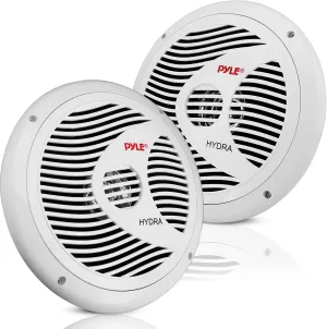 Pyle 6.5 Inch Dual Marine Speakers - 2 Way Waterproof and Weather Resistant Outdoor Audio Stereo Sound System with 150 Watt Power, Polypropylene Cone and Cloth Surround - 1 Pair - PLMR60W (White)