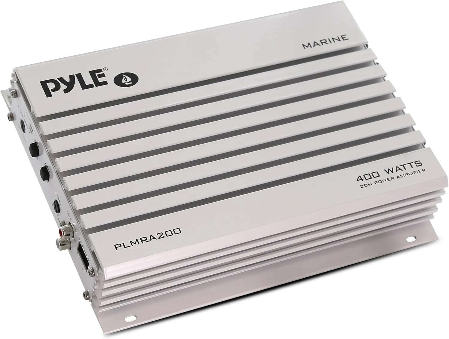 Pyle Hydra Marine Amplifier Upgraded Elite Series 400 Watt 2 Channel Bridgeable Audio Amplifier- Waterproof, Dual MOSFET Power Supply, GAIN Level Controls, RCA Stereo Input & LED Indicator - PLMRA200
