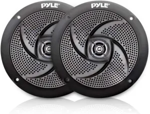 Pyle PLMRS5B 5.25 Inch 180 Watt Waterproof Weather Resistant Outdoor Rated Low Profile Slim Style Marine Speakers, Black (2 Pack)