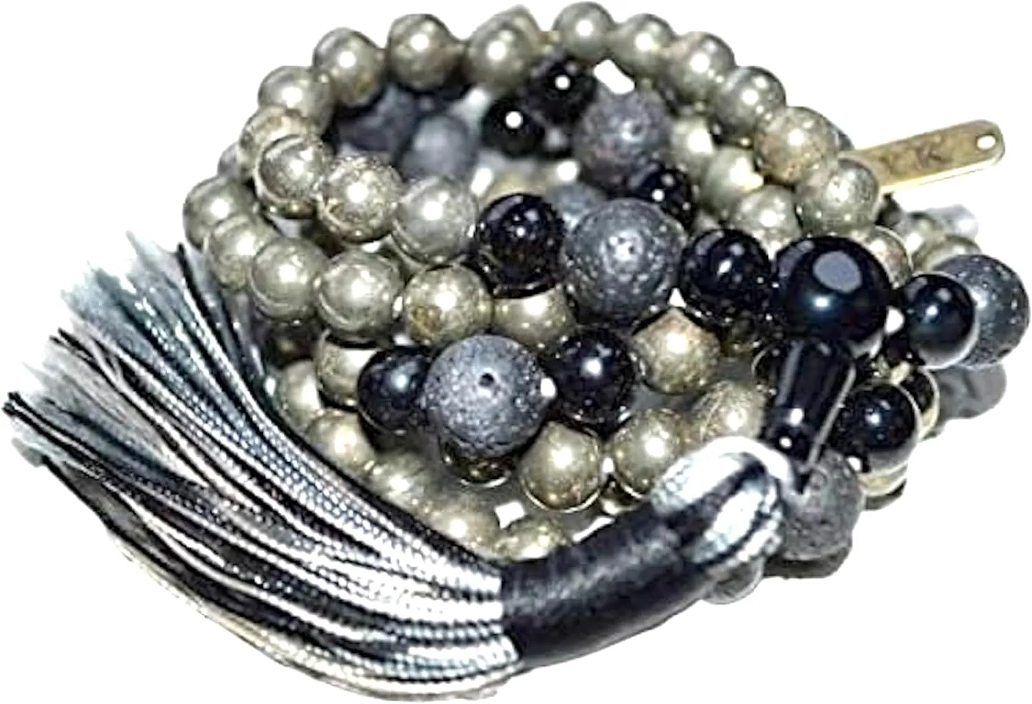 Pyrite Black Tourmaline Lava Mala Beads Necklace - Scorpio Birthstone, Root & Solar Plexus Chakra
