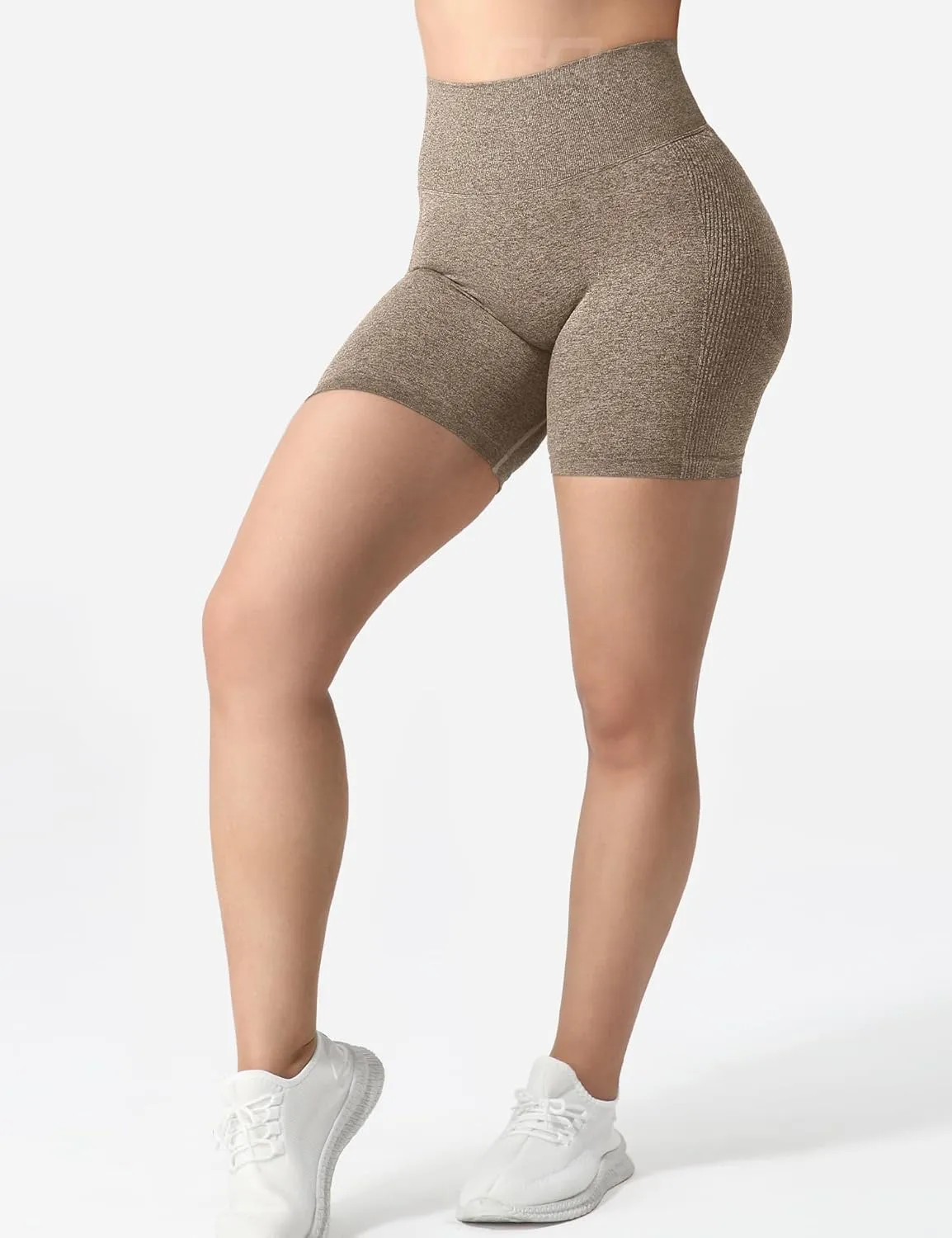 QOQ Womens Workout Biker Shorts Seamless High Waisted Tummy Control Slimming Athletic Gym Yoga Pants