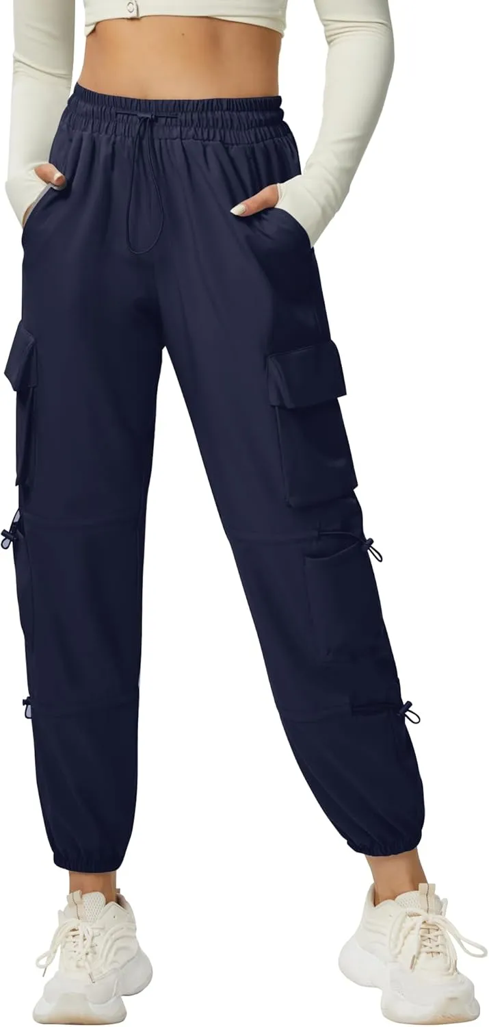 Quick Dry Cargo Pants Lightweight Tactical Hiking Pants with 6 Pockets for Women, Elastic Waist and Water-Resistant