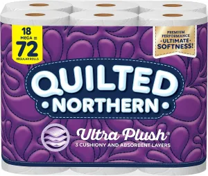 Quilted Northern Ultra Plush® Toilet Paper, 18 Mega Rolls = 72 Regular Rolls, 3-Ply Bath Tissue