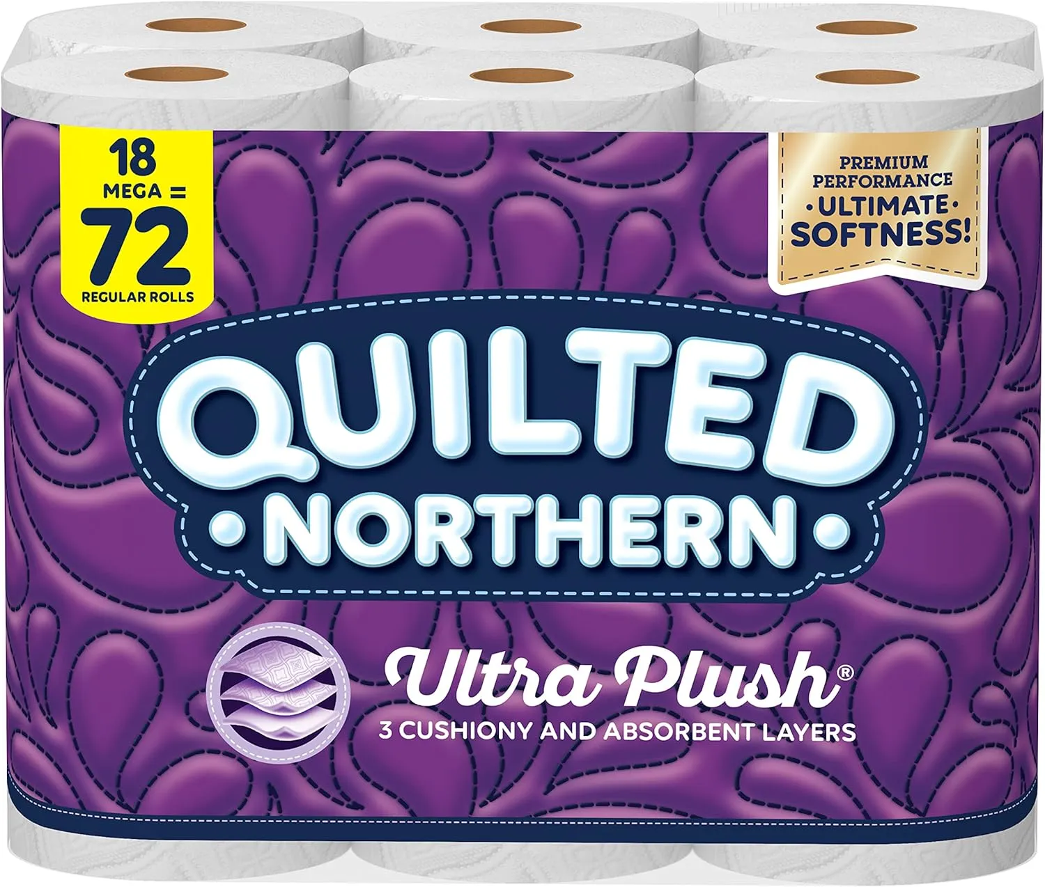 Quilted Northern Ultra Plush® Toilet Paper, 18 Mega Rolls = 72 Regular Rolls, 3-Ply Bath Tissue
