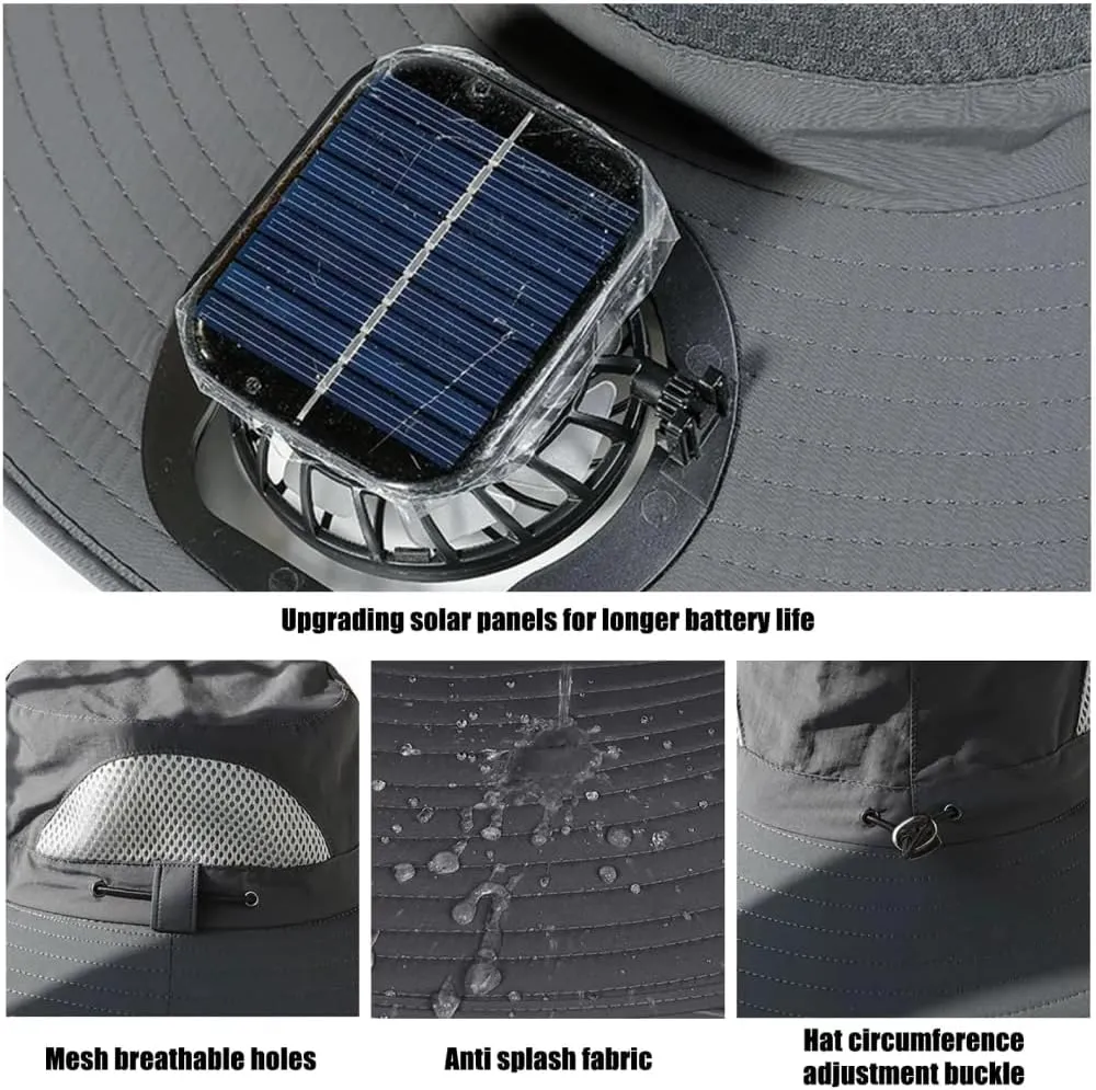 RAPTURA Outdoor Wide Brim Solar Fan Hat with 2 Solar Fan, Solar Fan Hats for Men Women, Solar & USB Charging UPF 50 