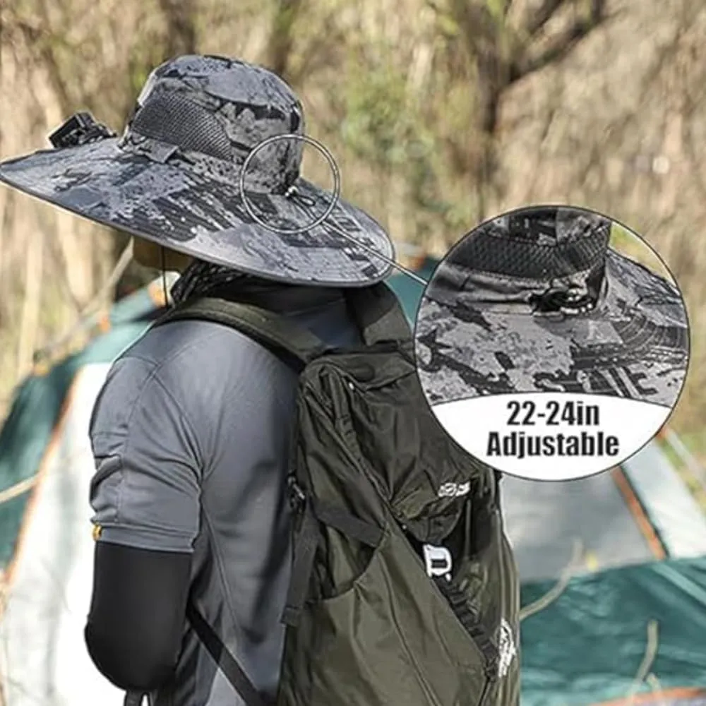 RAPTURA Outdoor Wide Brim Solar Fan Hat with 2 Solar Fan, Solar Fan Hats for Men Women, Solar & USB Charging UPF 50 