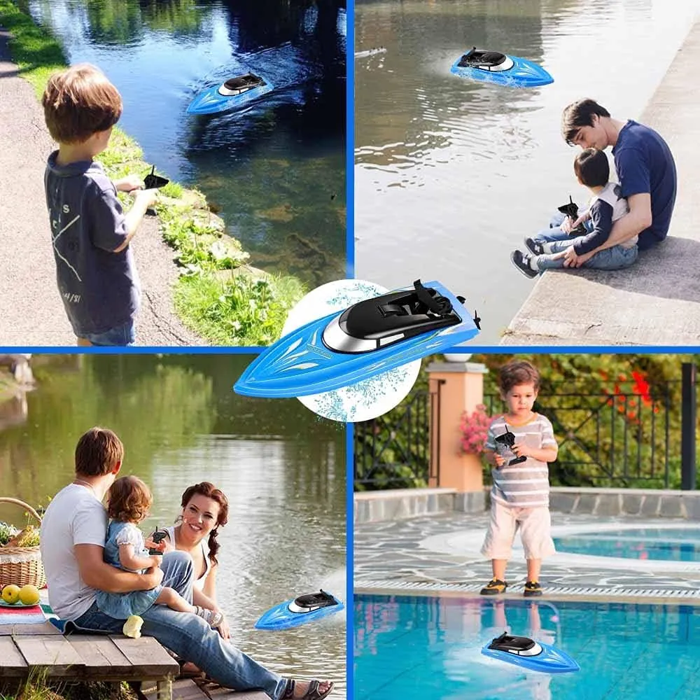 RC Boat Remote Control Boats for Pools and Lakes, Wemfg RH701 15km/h High Speed Mini Boat Toys for Kids Adults Boys Girls Blue
