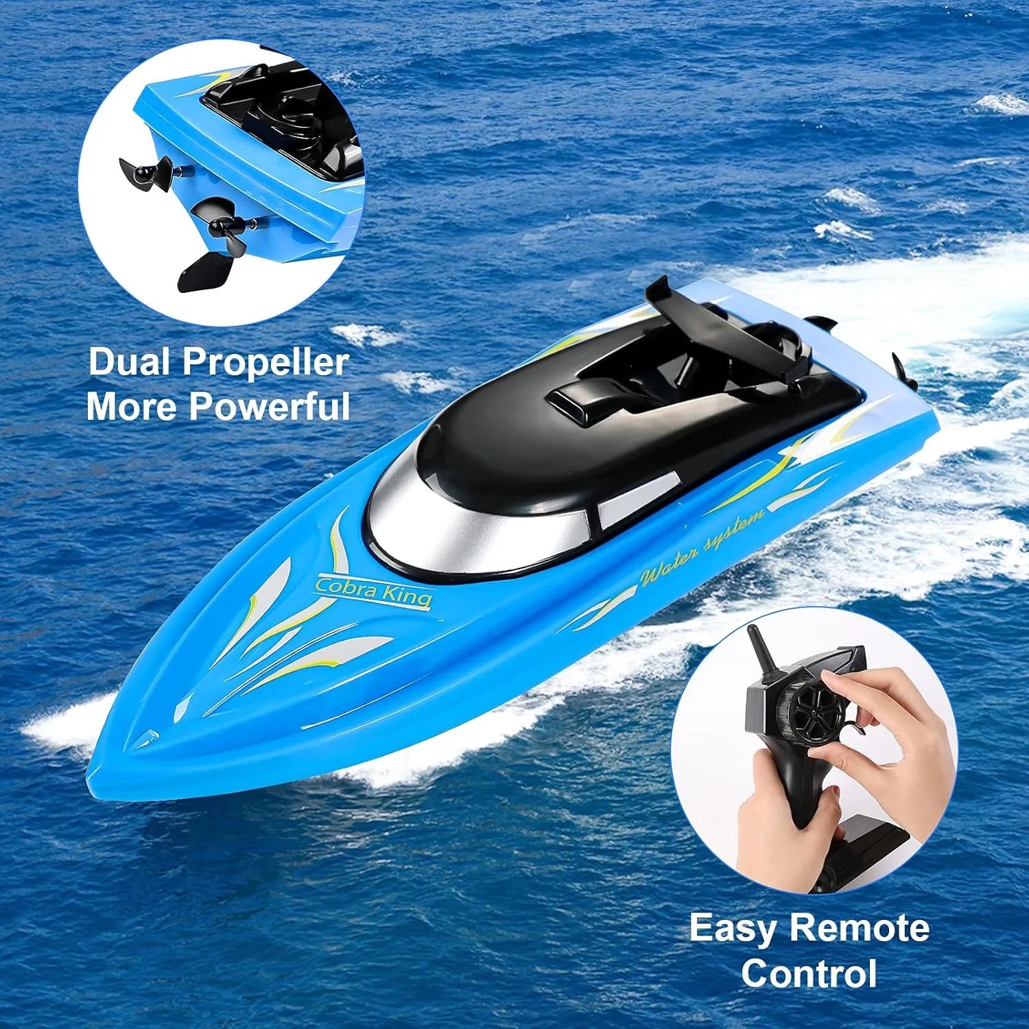 RC Boat Remote Control Boats for Pools and Lakes, Wemfg RH701 15km/h High Speed Mini Boat Toys for Kids Adults Boys Girls Blue