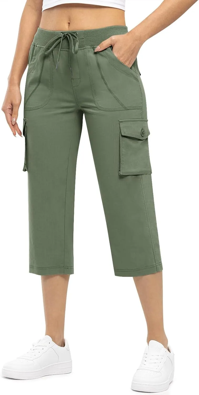 Rdruko Women's Cargo Capris Hiking Pants Lightweight Quick Dry Summer Outdoor Casual Travel Pants with Pockets