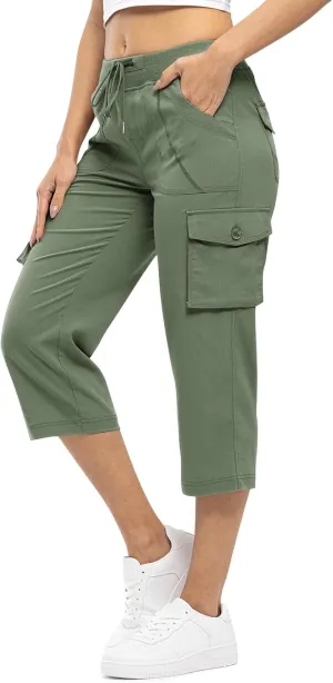Rdruko Women's Cargo Capris Hiking Pants Lightweight Quick Dry Summer Outdoor Casual Travel Pants with Pockets