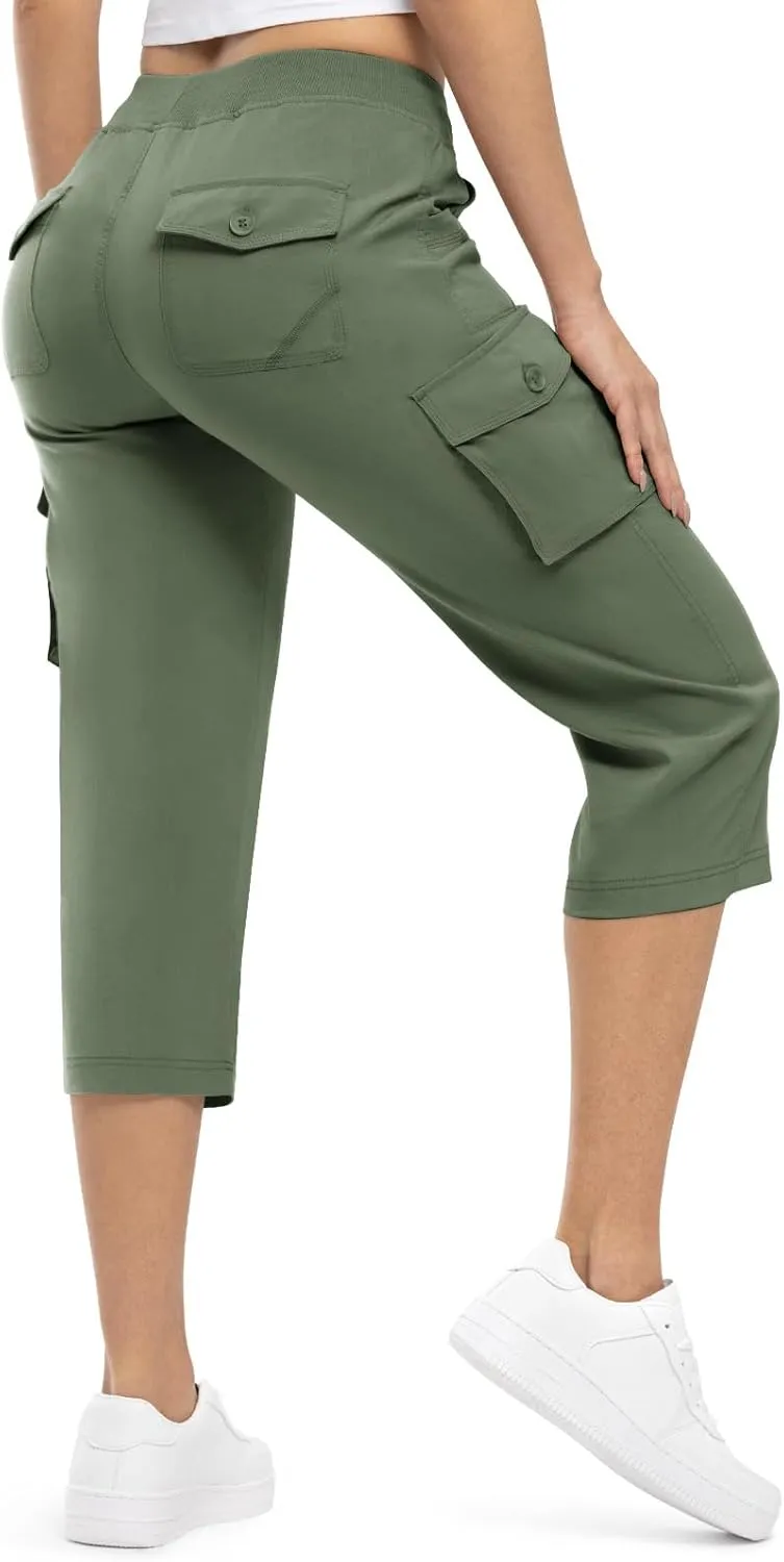 Rdruko Women's Cargo Capris Hiking Pants Lightweight Quick Dry Summer Outdoor Casual Travel Pants with Pockets