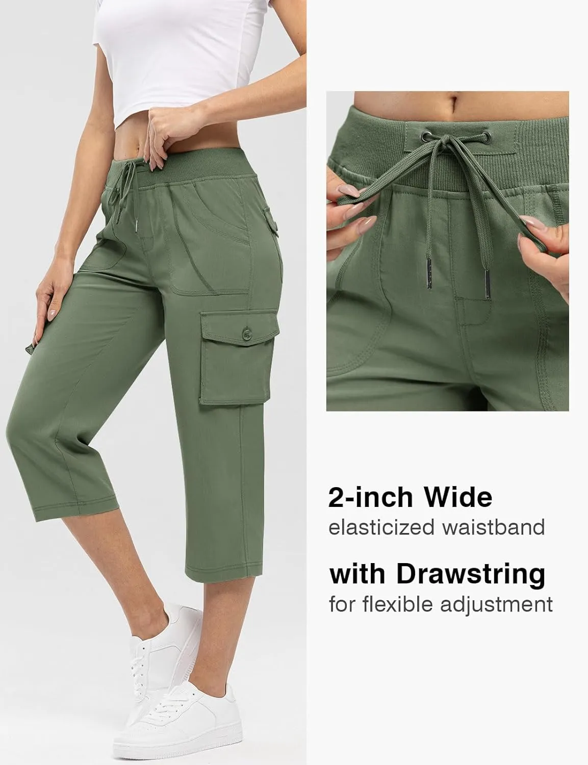 Rdruko Women's Cargo Capris Hiking Pants Lightweight Quick Dry Summer Outdoor Casual Travel Pants with Pockets