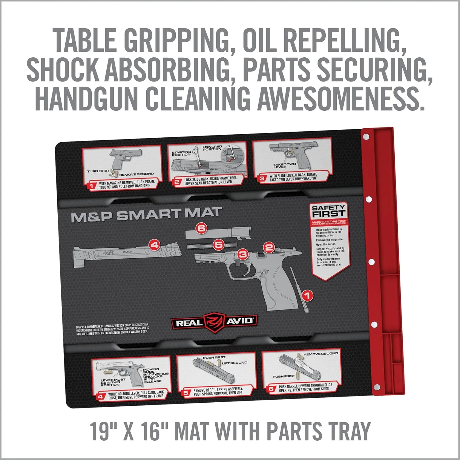 Real Avid Gun Cleaning Mat 19" x 16" with Magnetic Parts Tray | 1911, Glock, Smith & Wesson M&P or Sig Sauer P365 & P365XL (Choose Style Below)