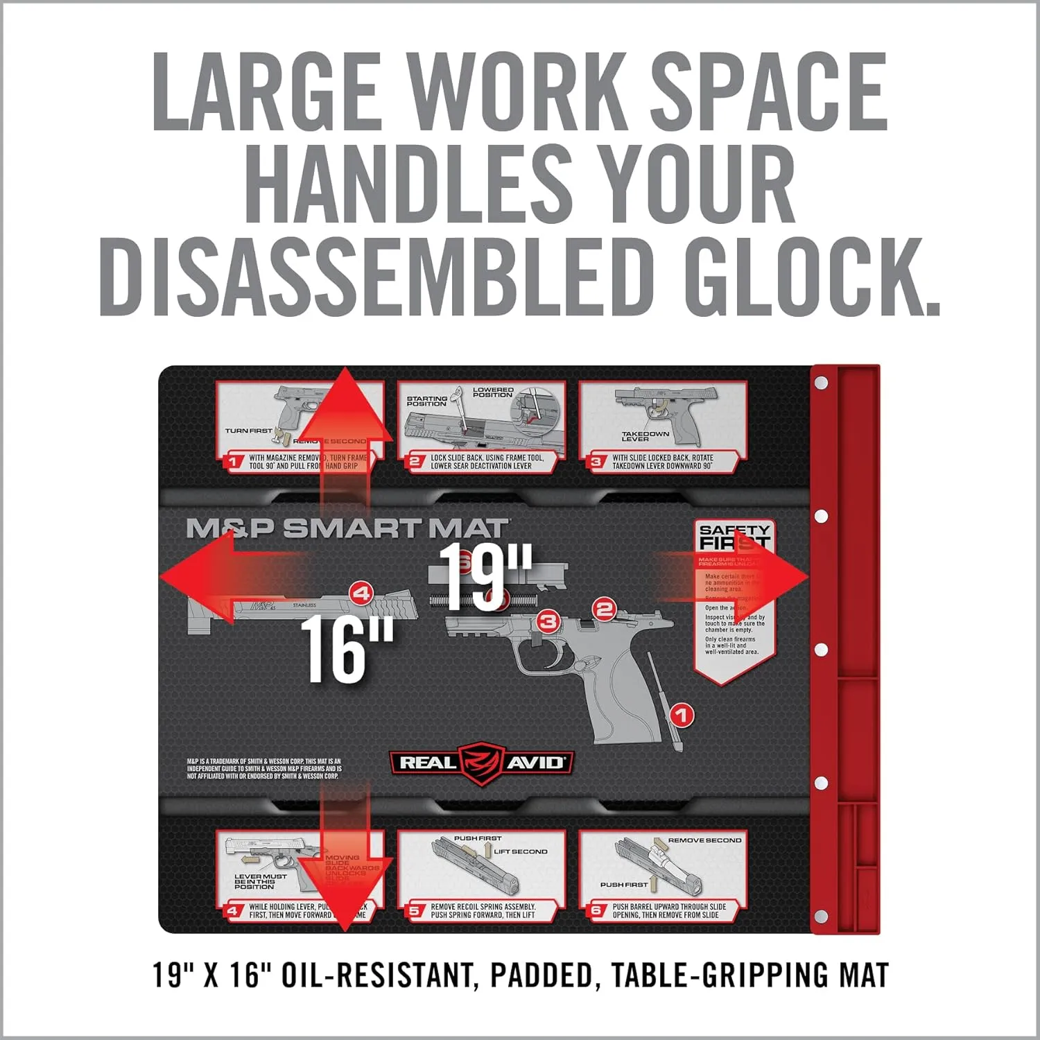 Real Avid Gun Cleaning Mat 19" x 16" with Magnetic Parts Tray | 1911, Glock, Smith & Wesson M&P or Sig Sauer P365 & P365XL (Choose Style Below)