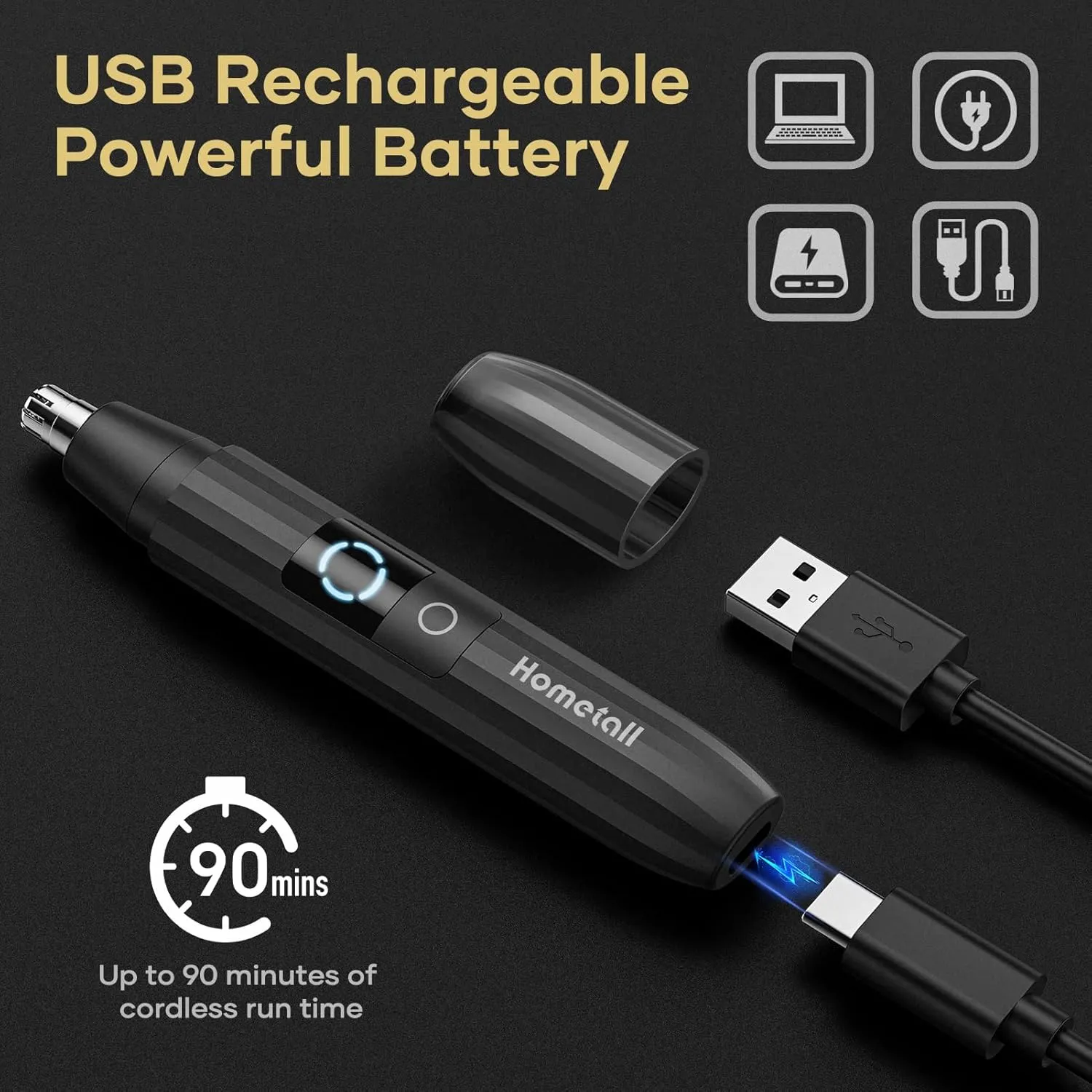 Rechargeable Nose Hair Trimmer for Men Women, Professional Painless Ear Eyebrow & Facial Hair Trimmer - 10,000 RPM Powerful Motor with Dual-Edge Blades, Wet/Dry, Easy to Clean