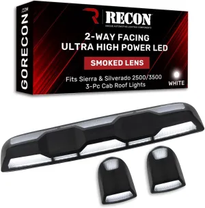 RECON - Fits 20-24 Sierra & Silverado 2500/3500 3-PC Cab Roof Lights Front & Rear Ultra High Power LED Multiple Lens & Colors (Replaces Factory/OEM Cab Lights Only) (WHITE LED, SMOKED LENS)