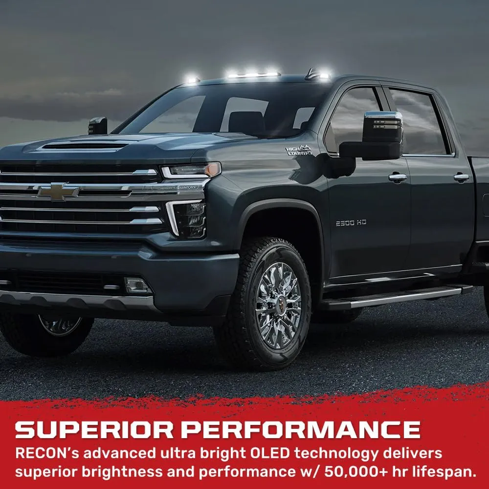 RECON - Fits 20-24 Sierra & Silverado 2500/3500 3-PC Cab Roof Lights Front & Rear Ultra High Power LED Multiple Lens & Colors (Replaces Factory/OEM Cab Lights Only) (WHITE LED, SMOKED LENS)