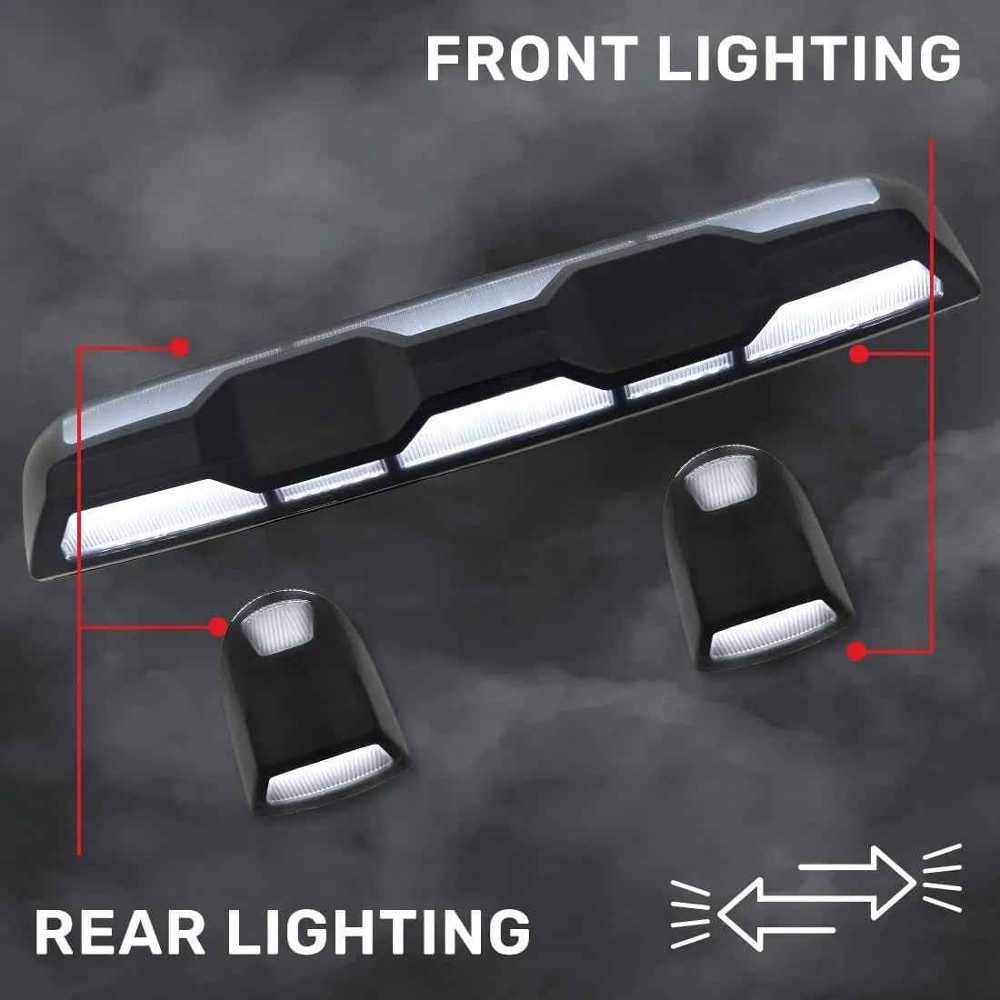 RECON - Fits 20-24 Sierra & Silverado 2500/3500 3-PC Cab Roof Lights Front & Rear Ultra High Power LED Multiple Lens & Colors (Replaces Factory/OEM Cab Lights Only) (WHITE LED, SMOKED LENS)