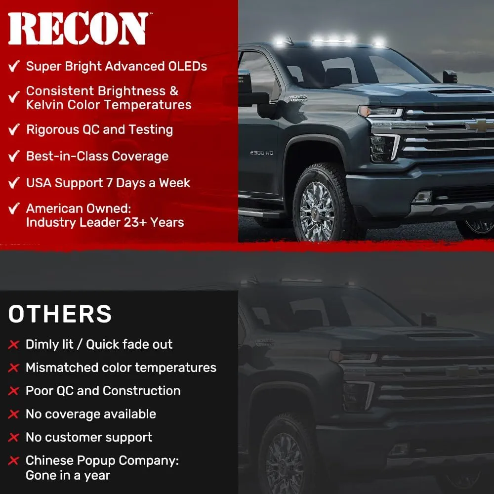 RECON - Fits 20-24 Sierra & Silverado 2500/3500 3-PC Cab Roof Lights Front & Rear Ultra High Power LED Multiple Lens & Colors (Replaces Factory/OEM Cab Lights Only) (WHITE LED, SMOKED LENS)