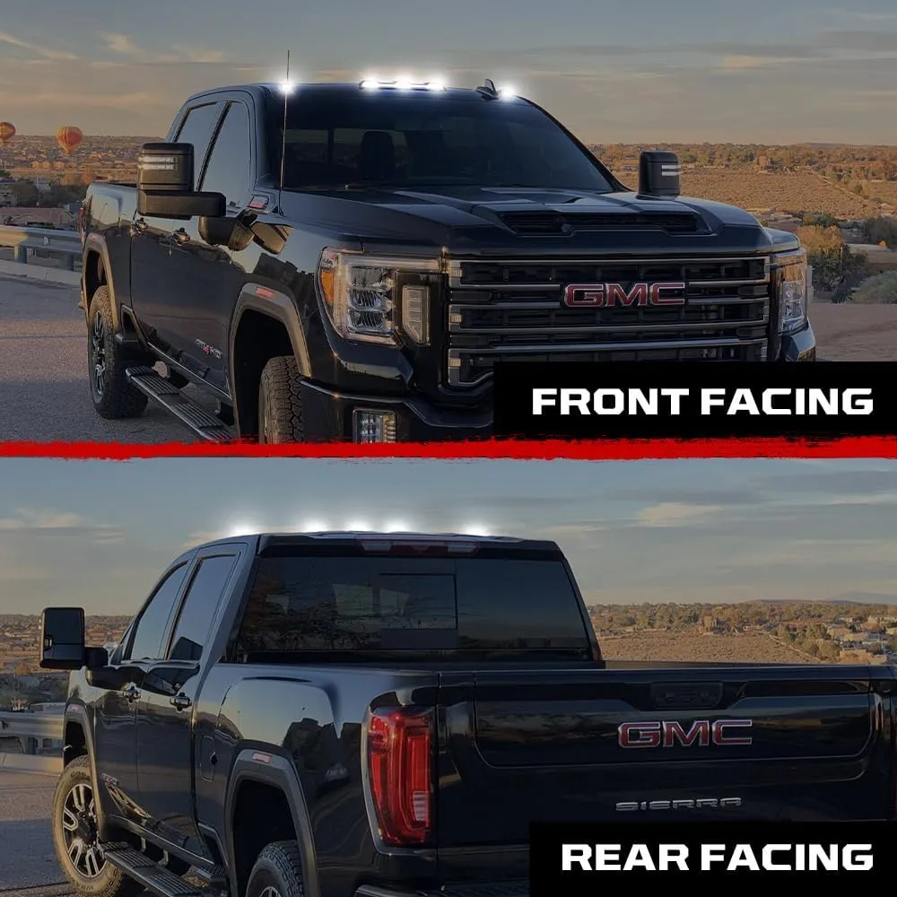 RECON - Fits 20-24 Sierra & Silverado 2500/3500 3-PC Cab Roof Lights Front & Rear Ultra High Power LED Multiple Lens & Colors (Replaces Factory/OEM Cab Lights Only) (WHITE LED, SMOKED LENS)